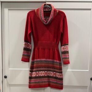NWOT Made in Peru Wool-Blend Cowl Neck Sweater Dress Red Small